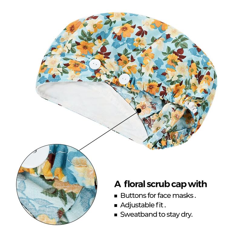 Adjustable Button Scrub Cap — B20-Autumn Bloom — Single Layer — 2