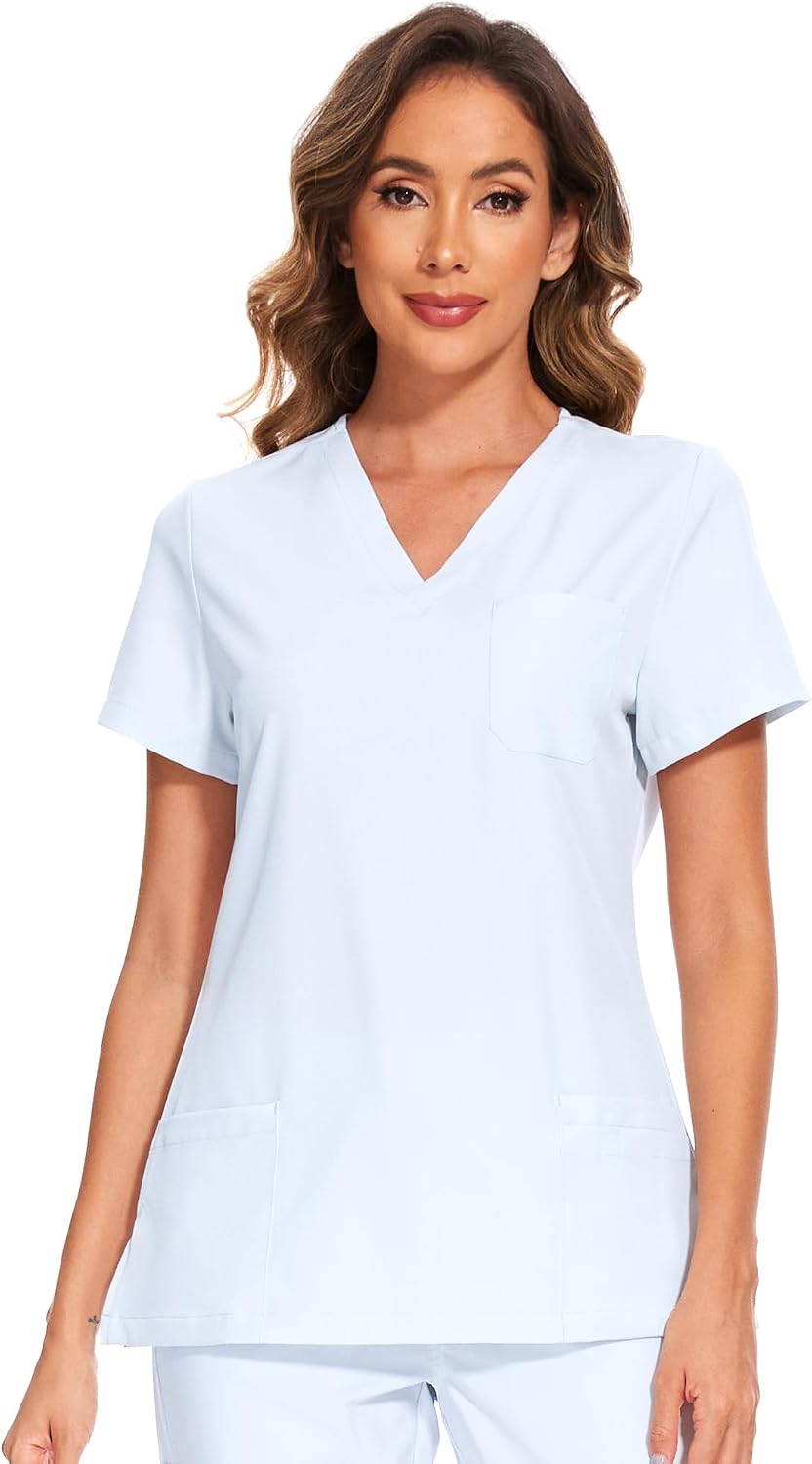 Luna V-Neck Scrub Top — Cloud White — 6