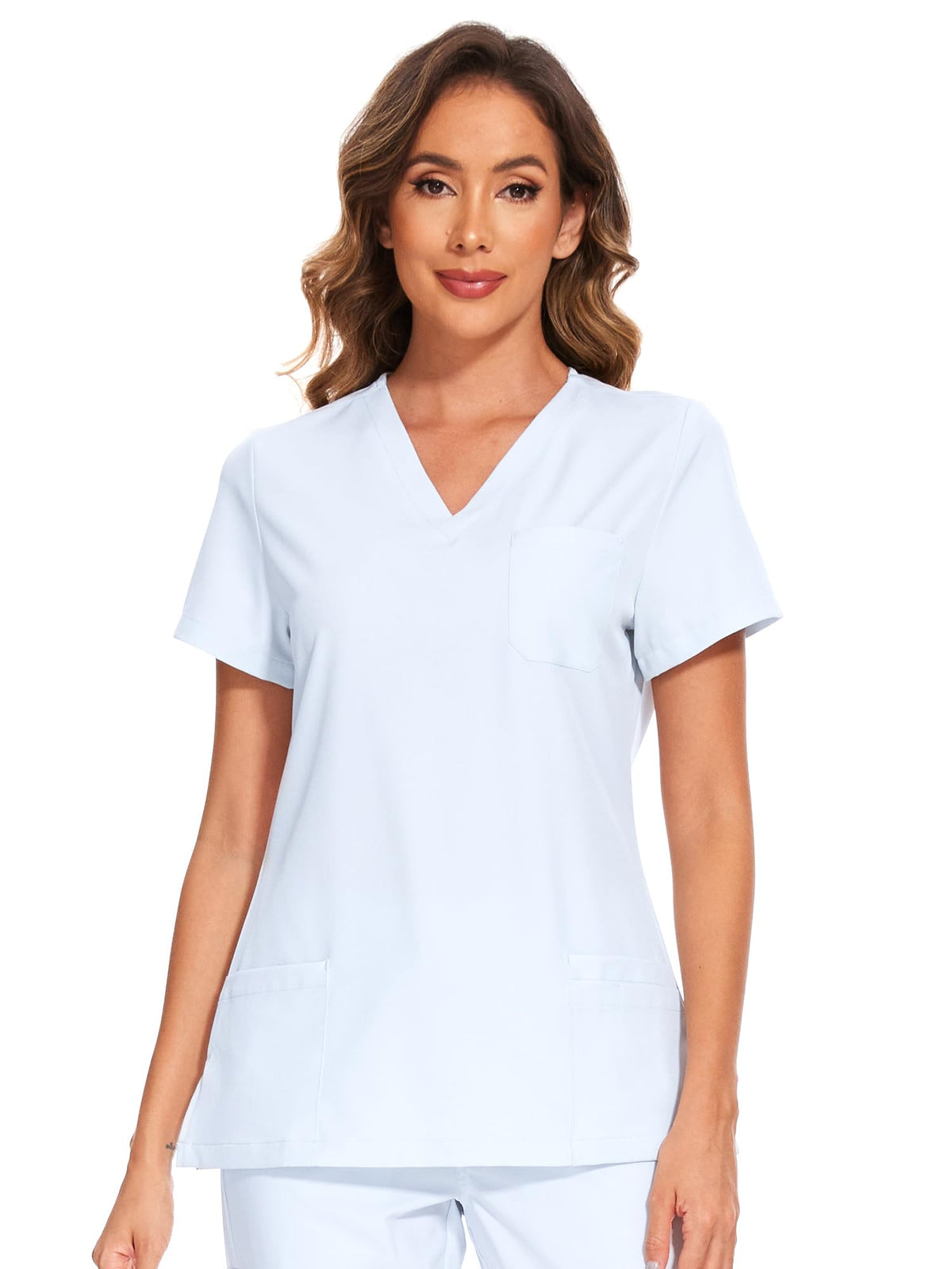 Luna V-Neck Scrub Top — Cloud White — 6