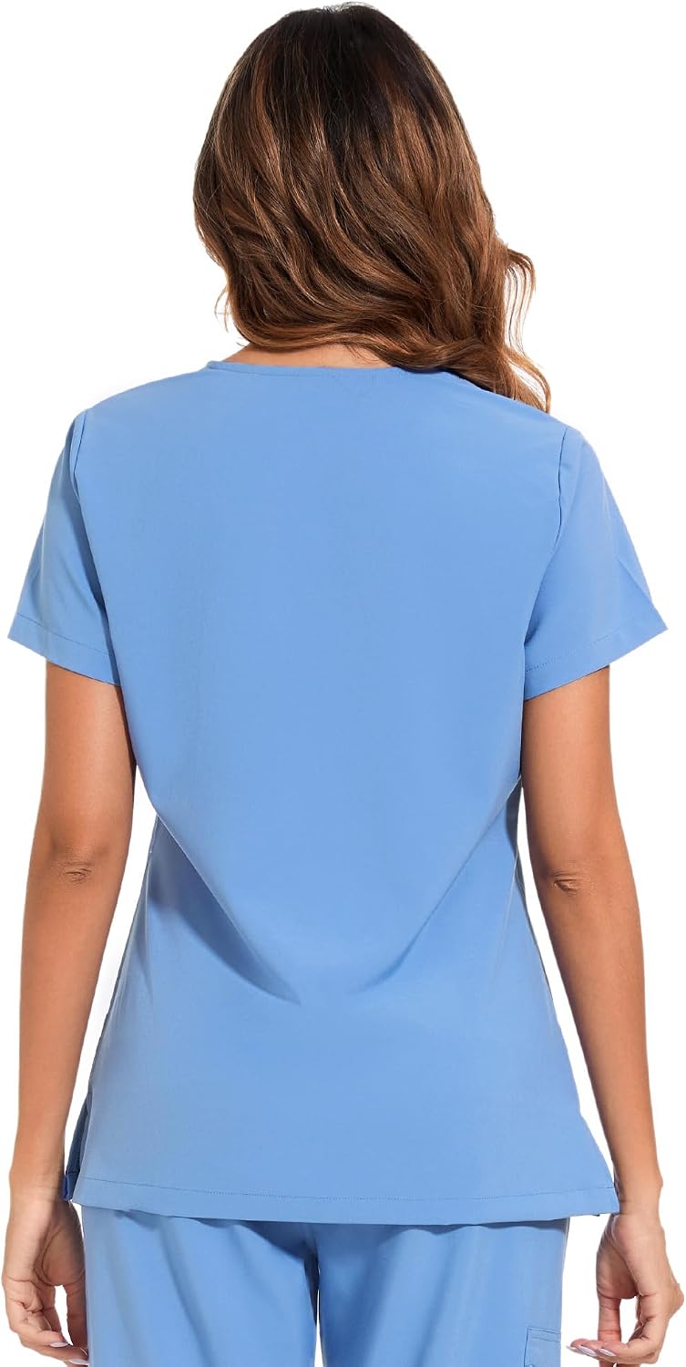 Luna V-Neck Scrub Top — True Ceil Blue — 3