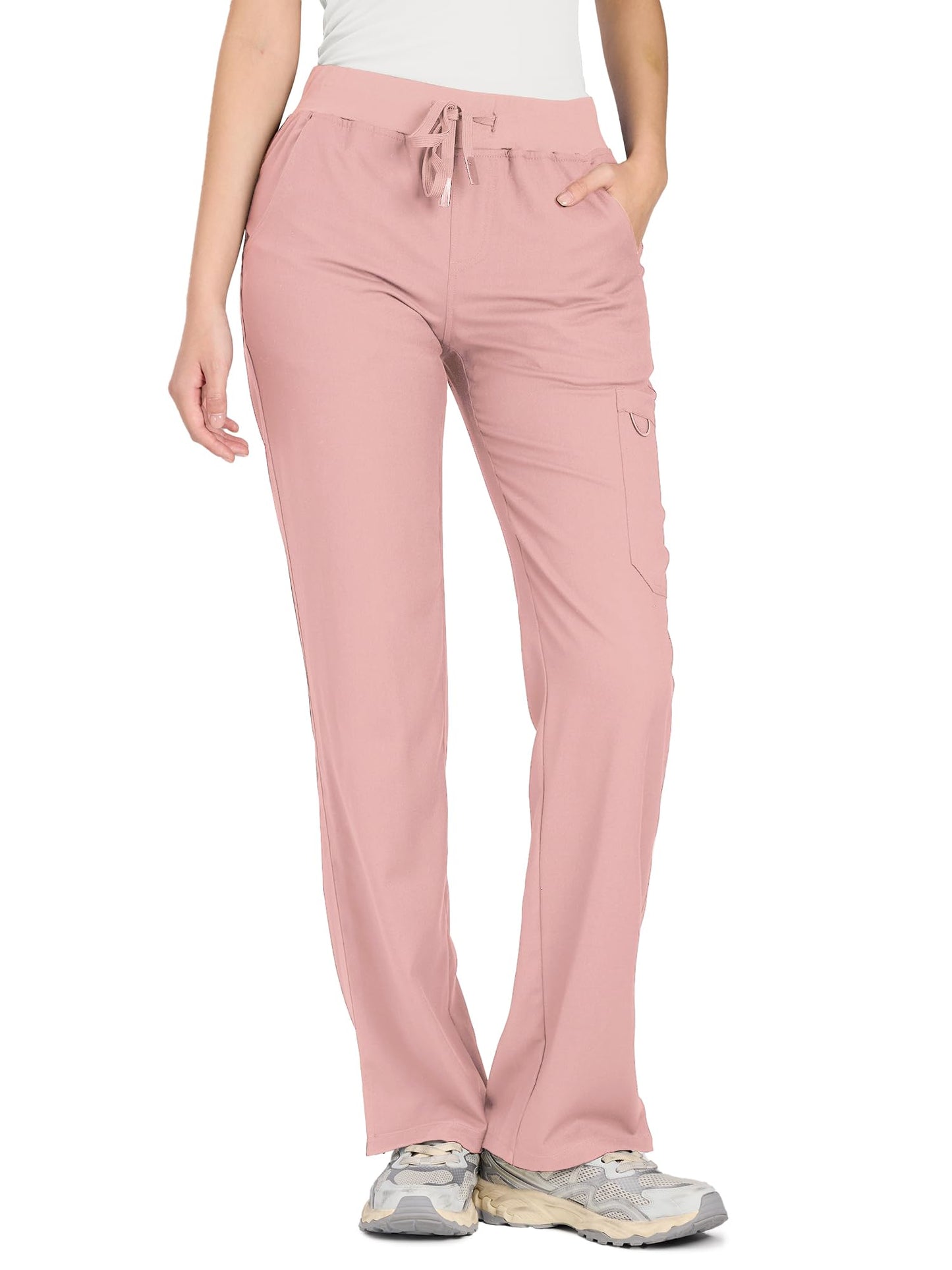 COZYFIT women's pink straight-leg cargo scrub pants