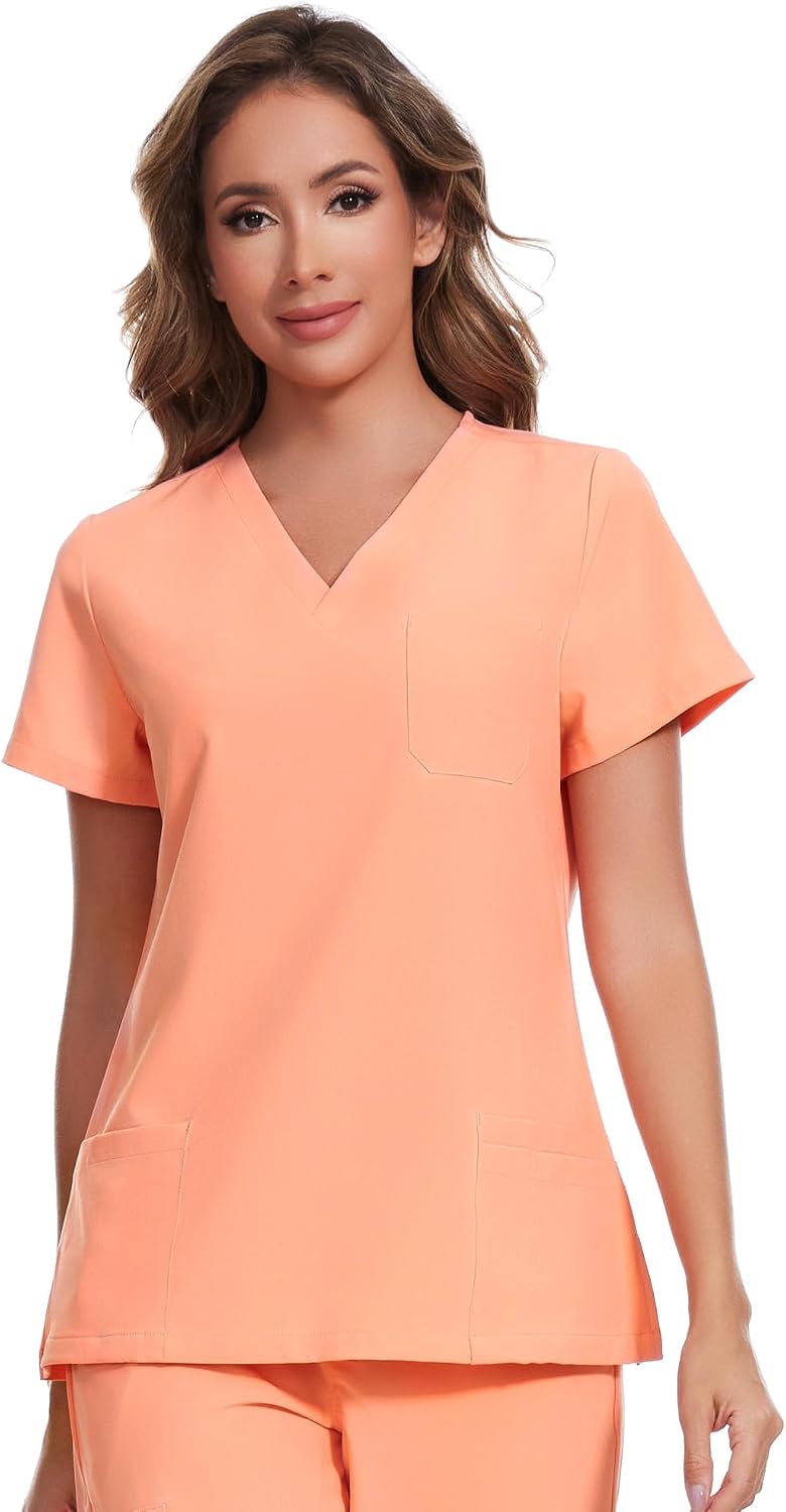 Luna V-Neck Scrub Top — Coral Red — 6