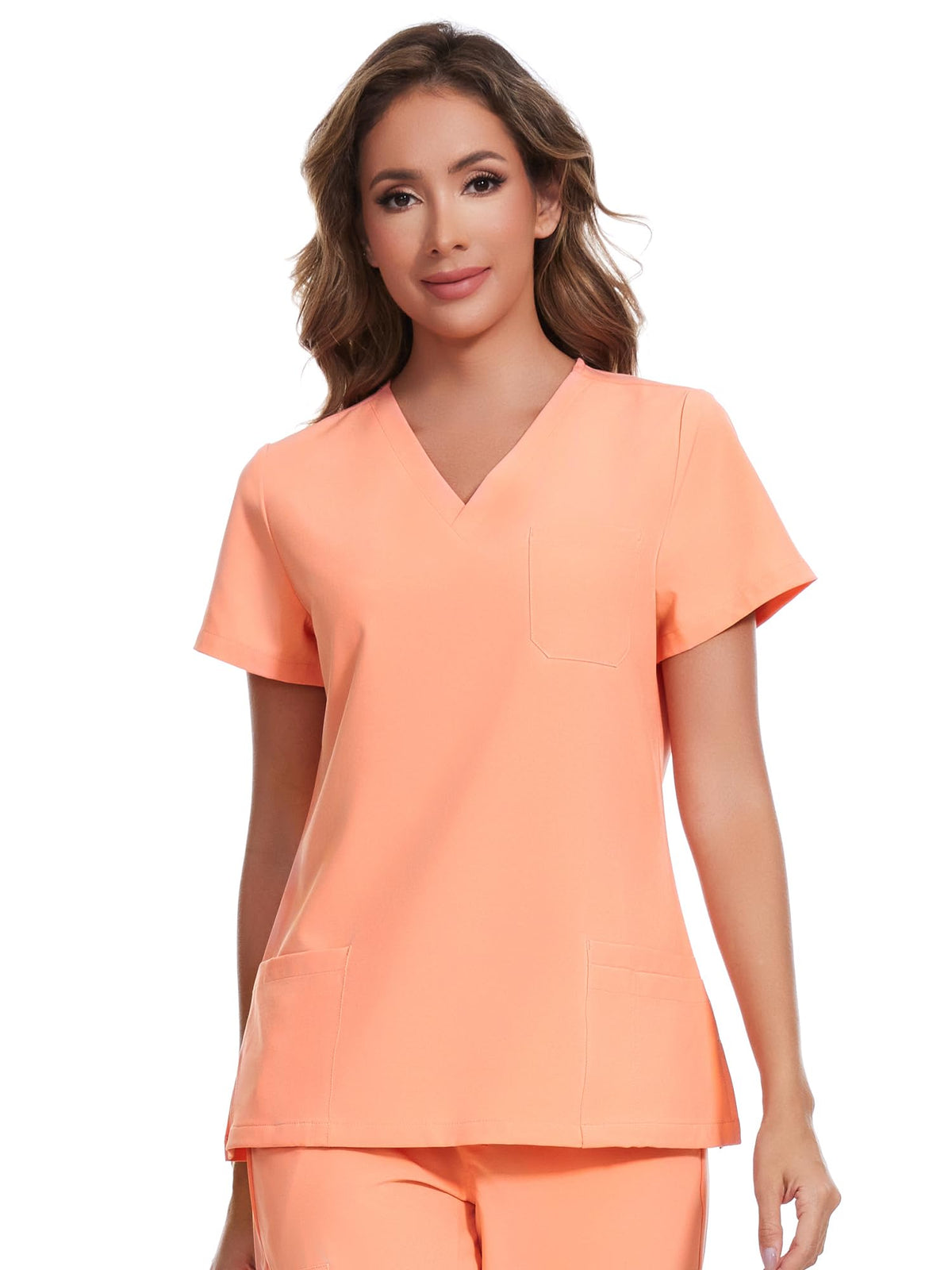 Luna V-Neck Scrub Top — Coral Red — 6