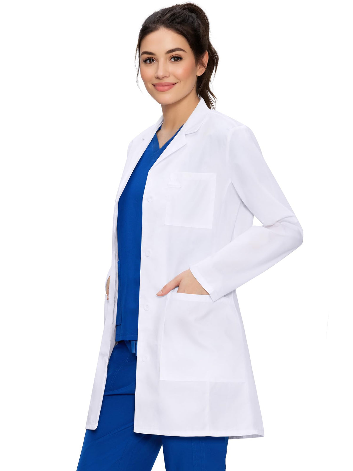 Bree Lab Coat, White, Angled Front View