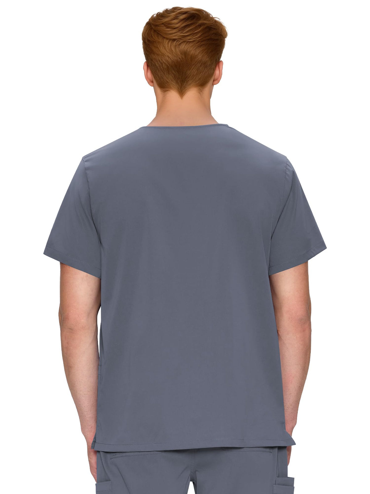 Orion V-Neck Scrub Top, Rock Grey, Back View