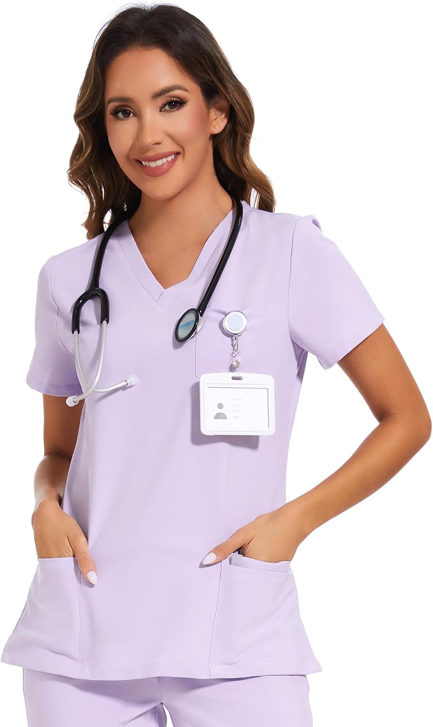 Luna V-Neck Scrub Top — Light Lilac Purple — 1