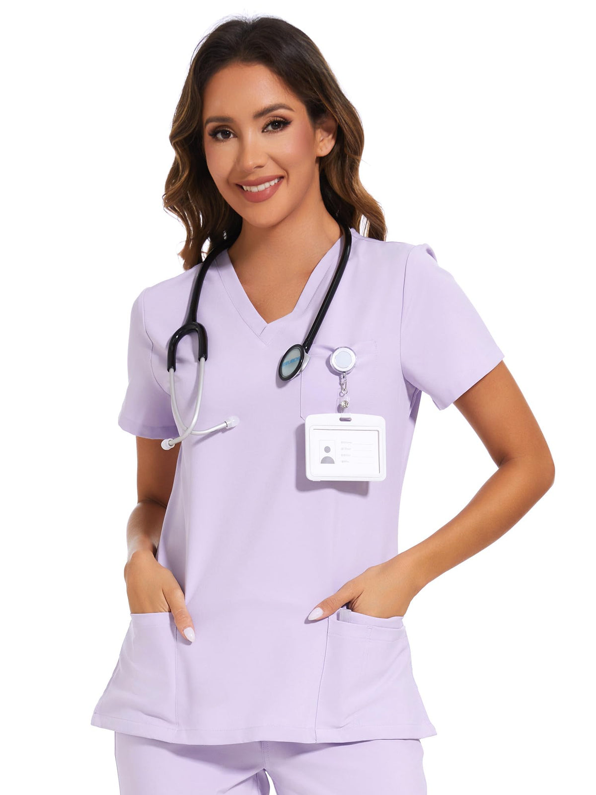 Luna V-Neck Scrub Top — Light Lilac Purple — 1