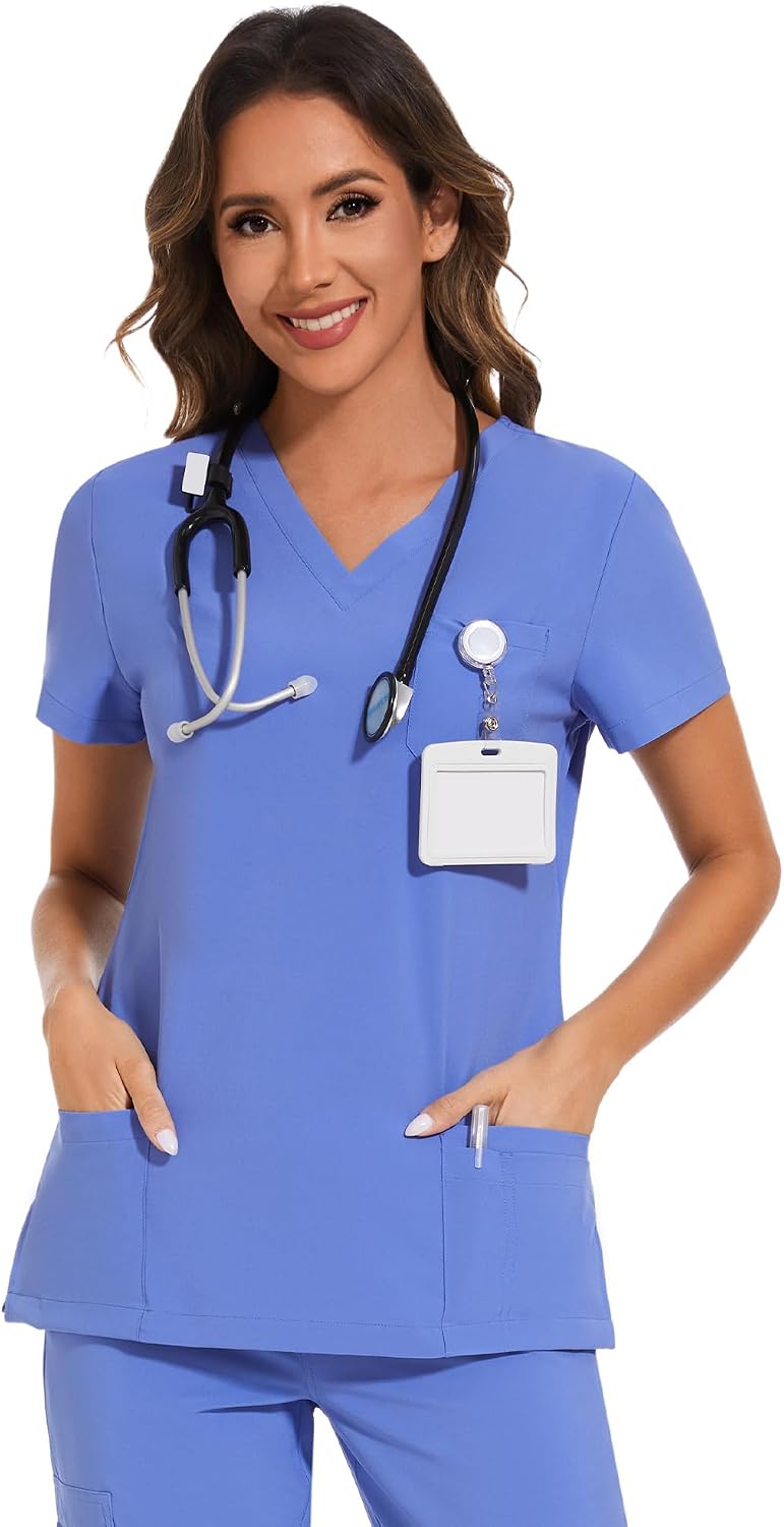 Luna V-Neck Scrub Top — Ceil Blue — 1