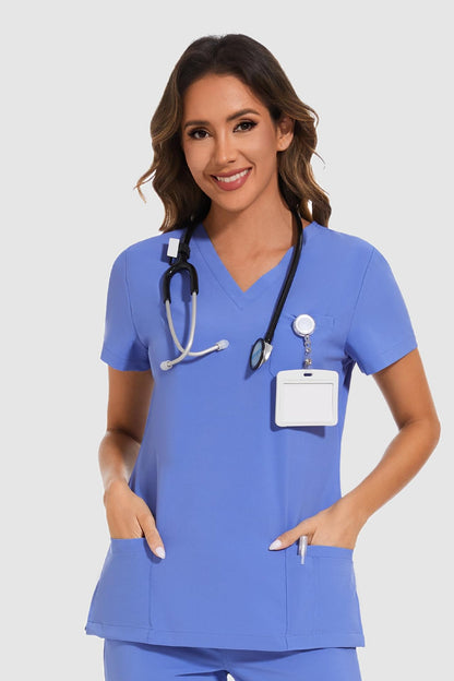 Luna V-Neck Scrub Top — Ceil Blue — 1