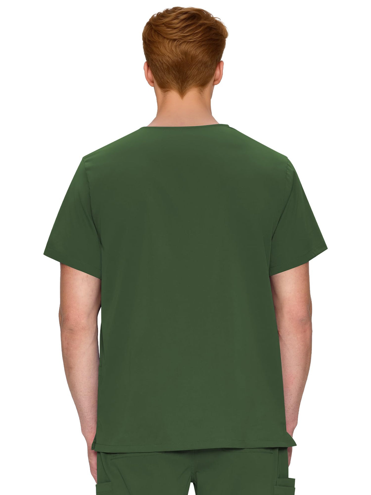 Orion V-Neck Scrub Top, Army Green, Back View