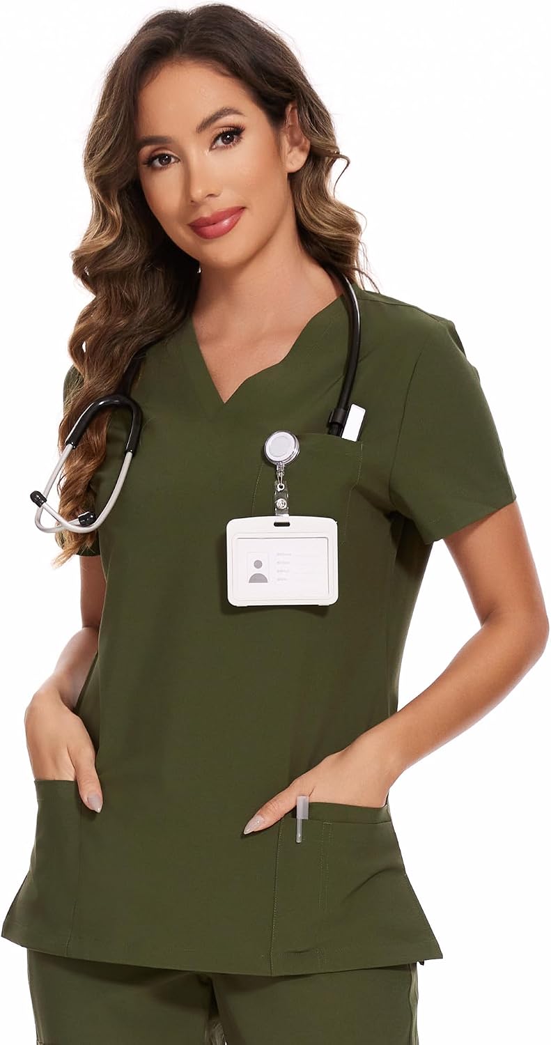 Luna V-Neck Scrub Top — Olive Green — 1