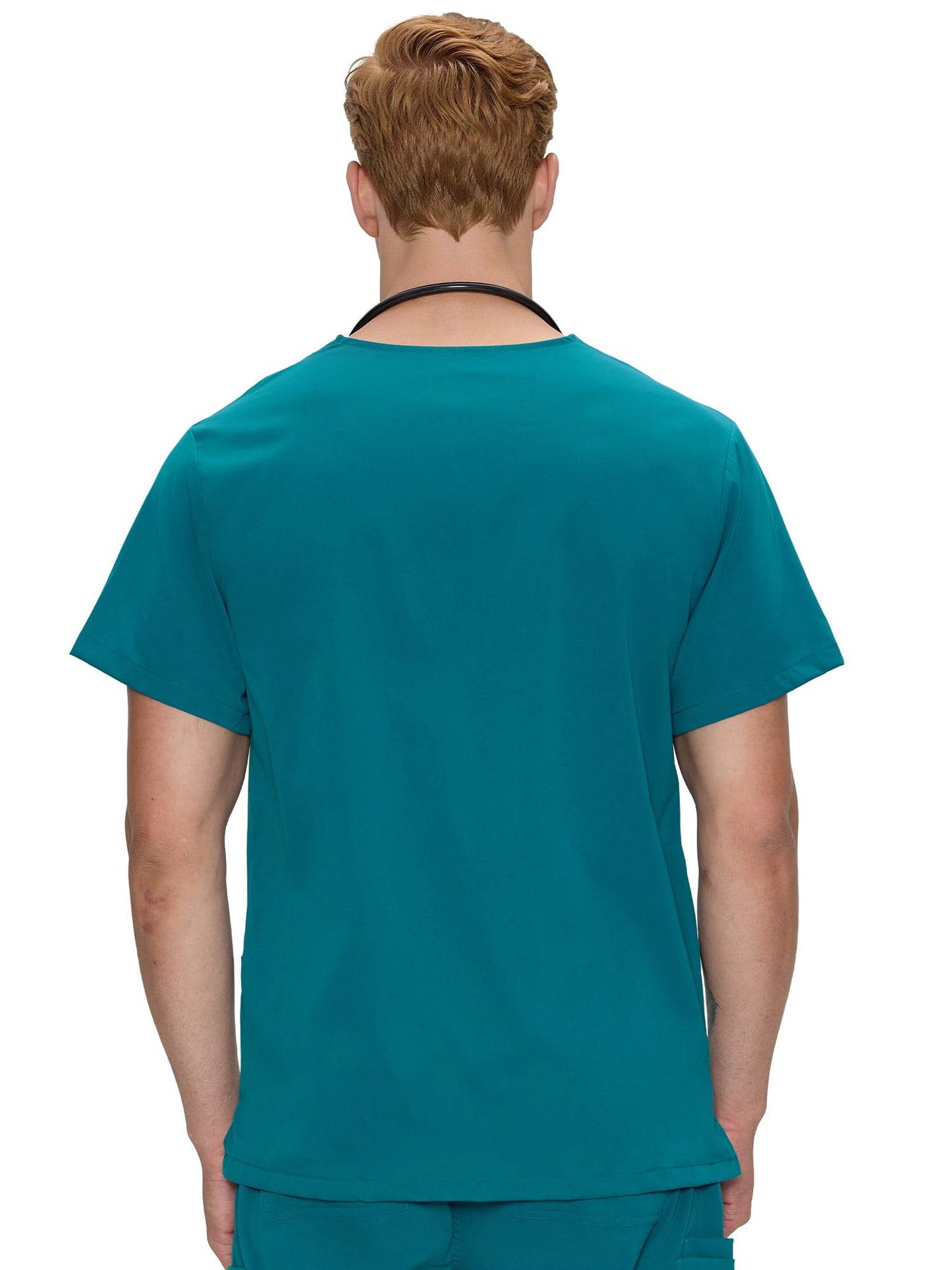 Orion V-Neck Scrub Top, Caribbean Blue, Back View