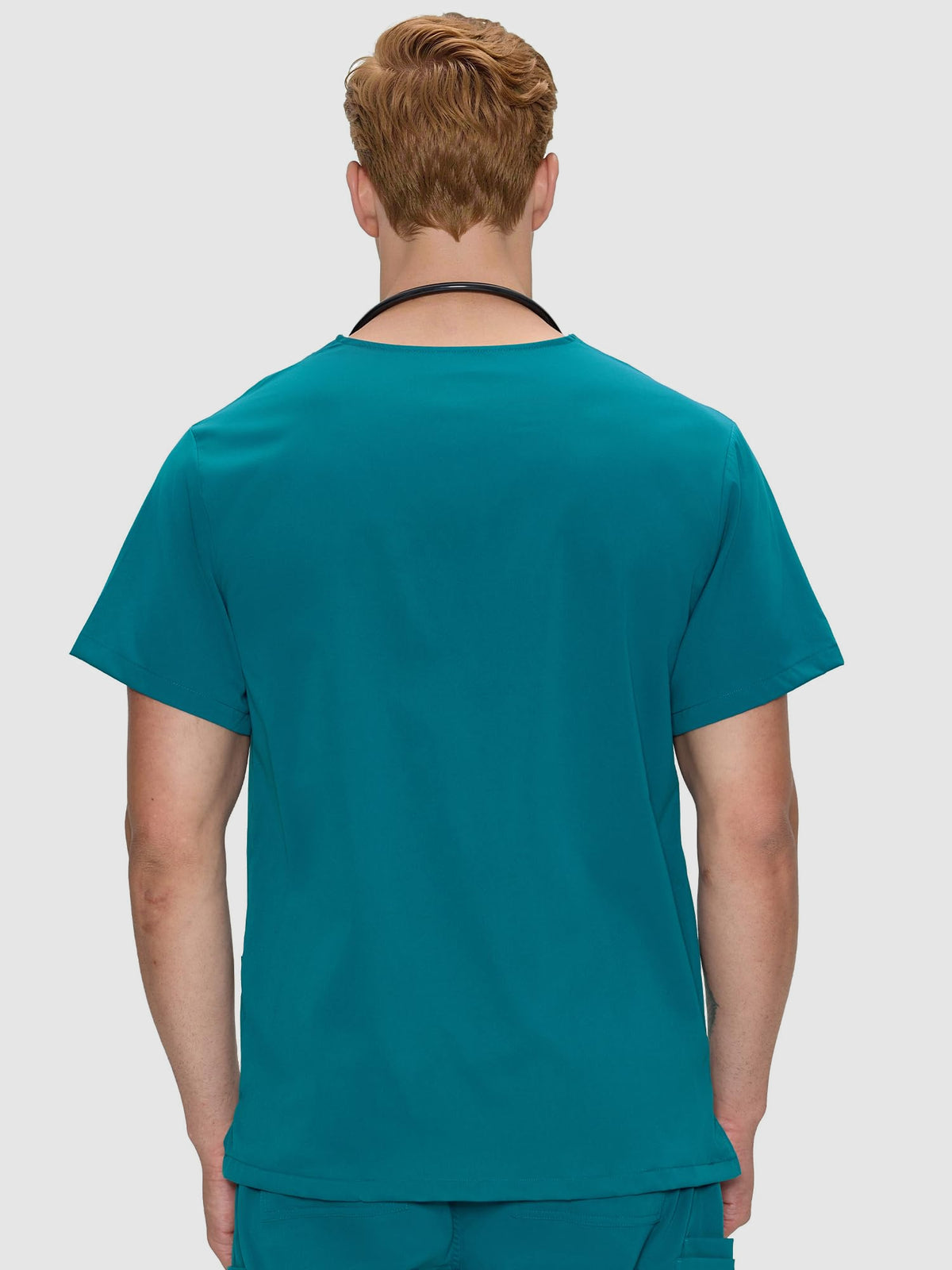 Orion V-Neck Scrub Top, Caribbean Blue, Back View