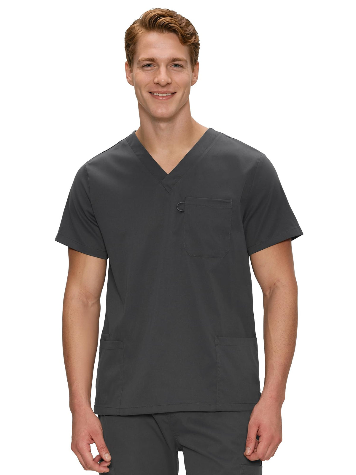 Orion V-Neck Scrub Top, Dark Grey, Front View