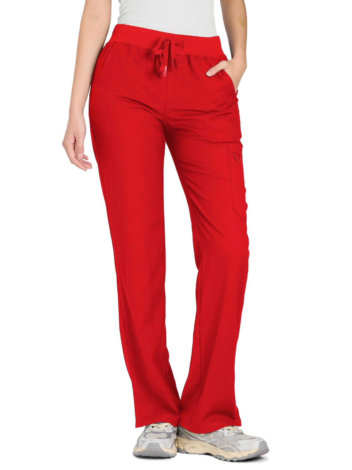 COZYFIT women's red straight-leg cargo scrub pants