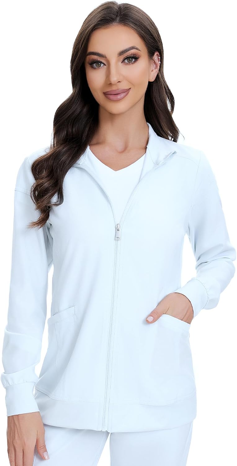 Juno Zip Front Scrub Jacket — Cloud White — 1