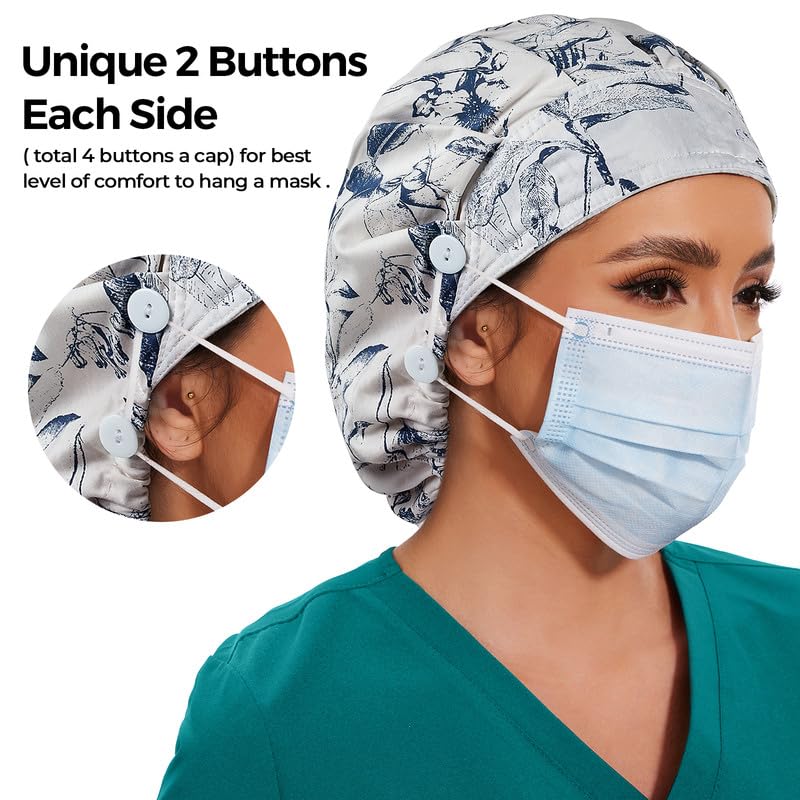 Adjustable Button Scrub Cap — B18-Indigo Botanicals — Single Layer — 3