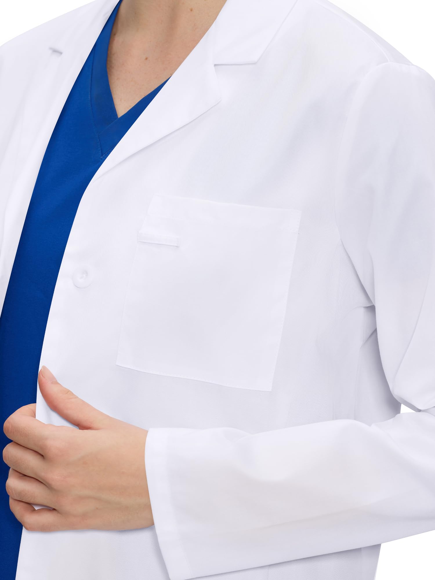 Bree Lab Coat, White, Chest Pocket Detail