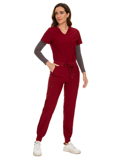 Luna 2-Pack V-Neck Jogger Scrub Set — Black/Burgundy — 4
