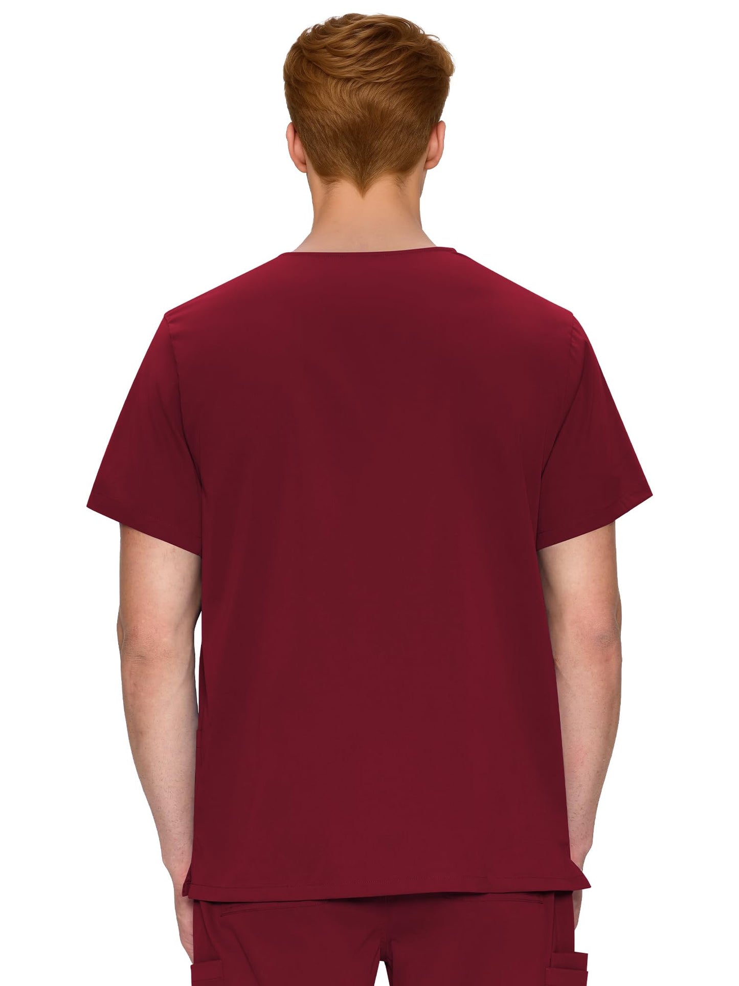 Orion V-Neck Scrub Top, Burgundy, Back View