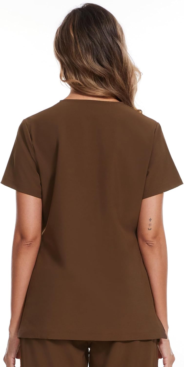 Luna V-Neck Scrub Top — Brown — 3