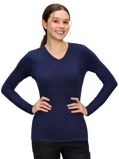 Mila 2-Pack Short Sleeve V-Neck Underscrub — Navy Blue/Navy Blue — 3