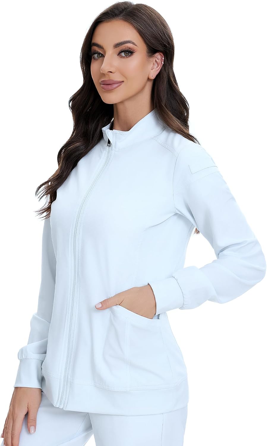 Juno Zip Front Scrub Jacket — Cloud White — 4