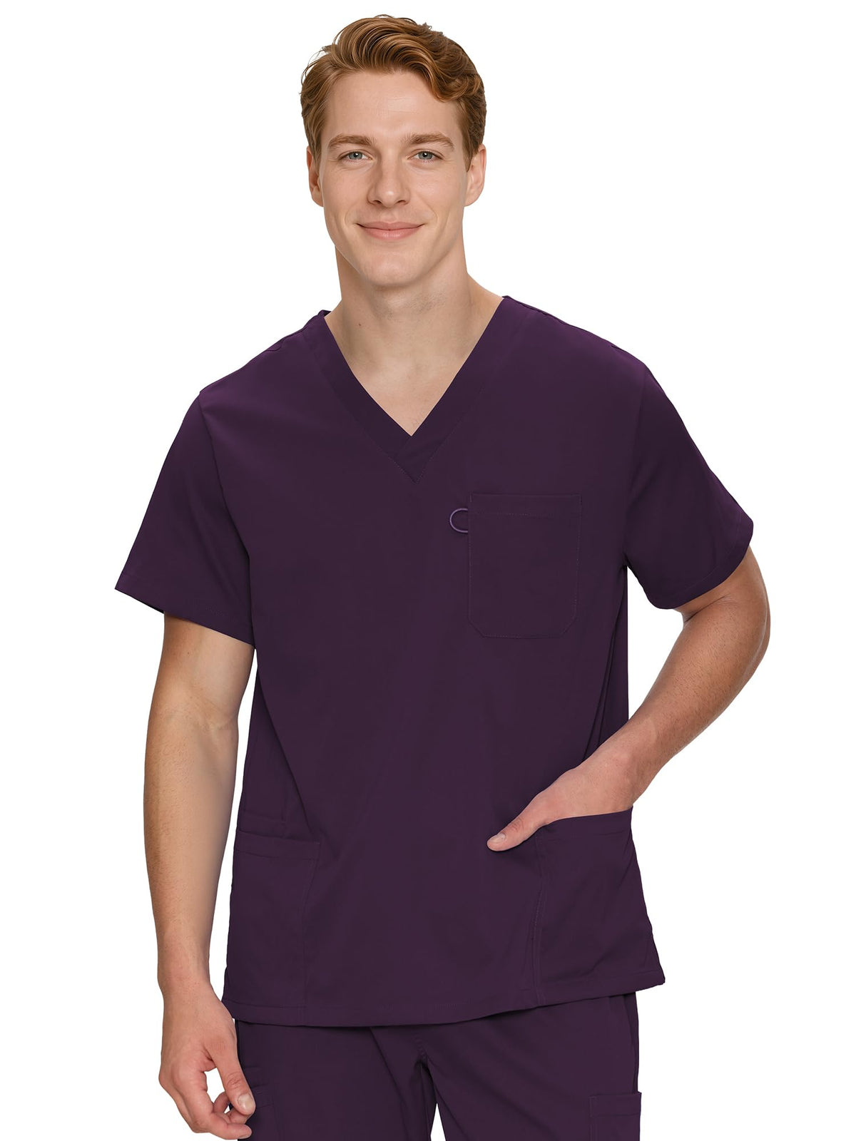 Orion V-Neck Scrub Top, Dark Purple, Front View
