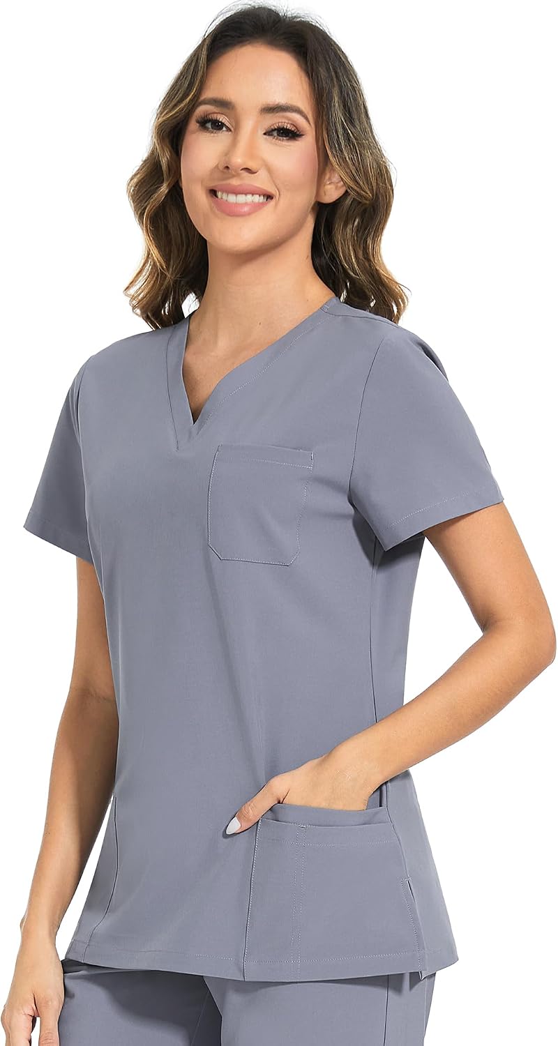 Luna V-Neck Scrub Top — Grey — 1