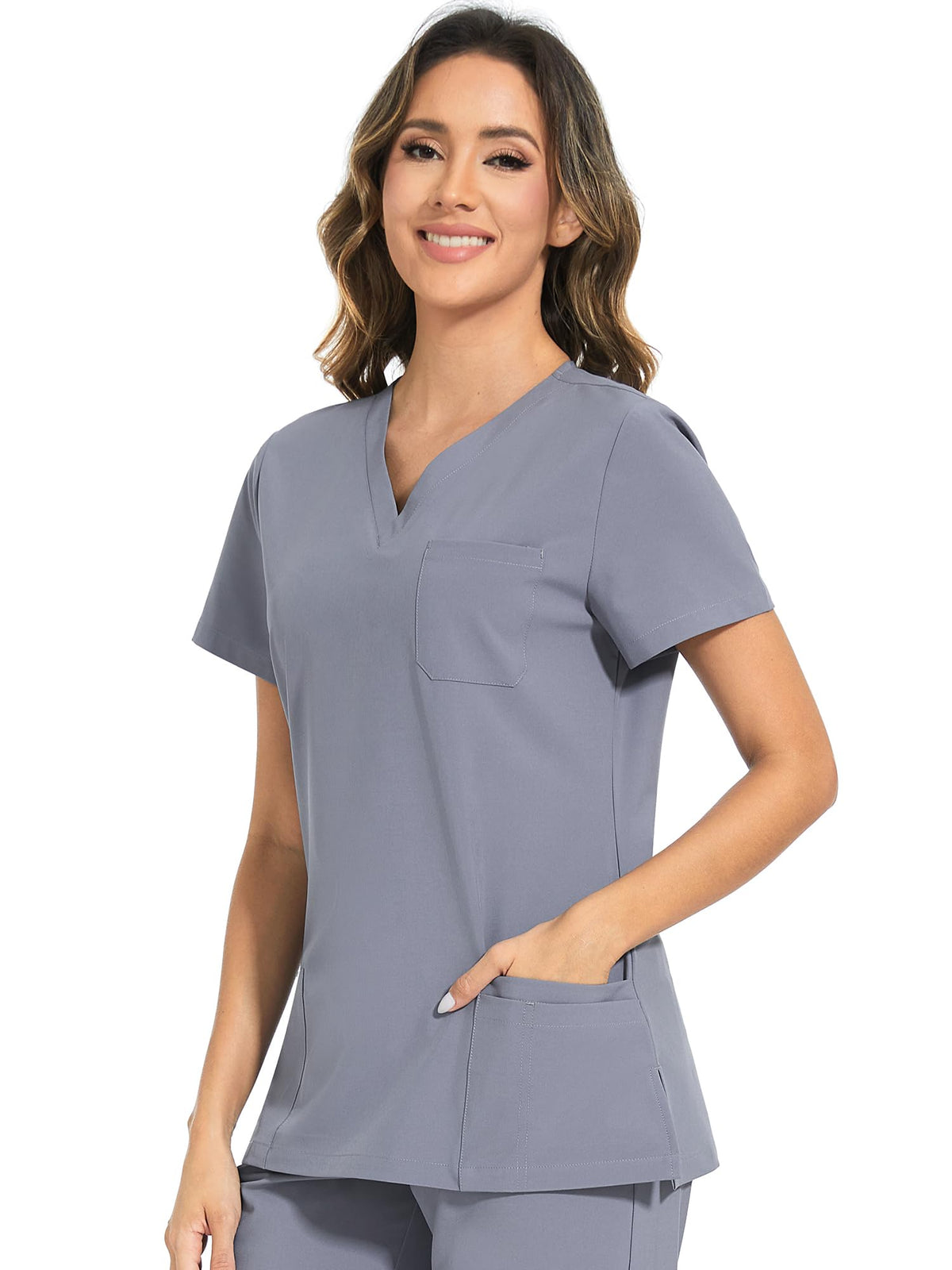 Luna V-Neck Scrub Top — Grey — 1