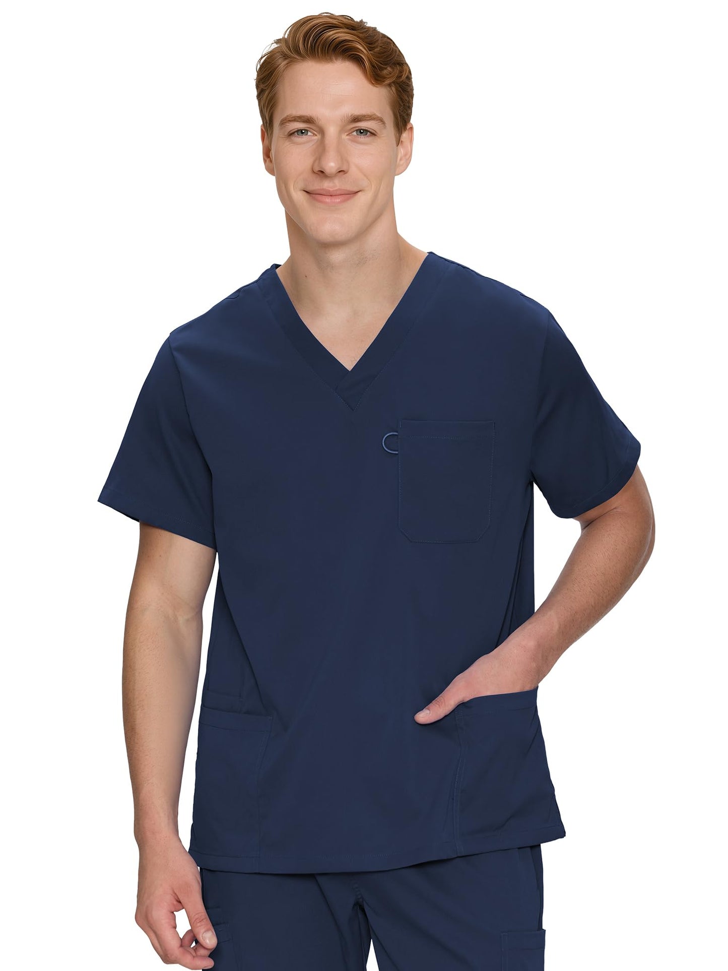 Orion V-Neck Scrub Top, Navy Blue, Front View