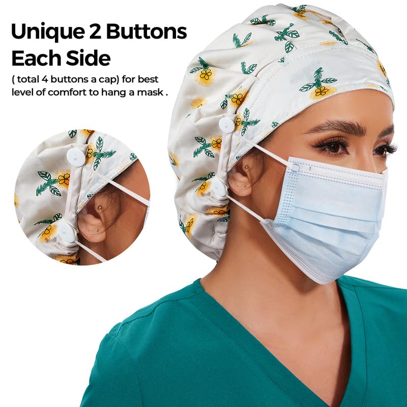 Adjustable Button Scrub Cap — B15-Lemon Blossom — Satin Lined — 3