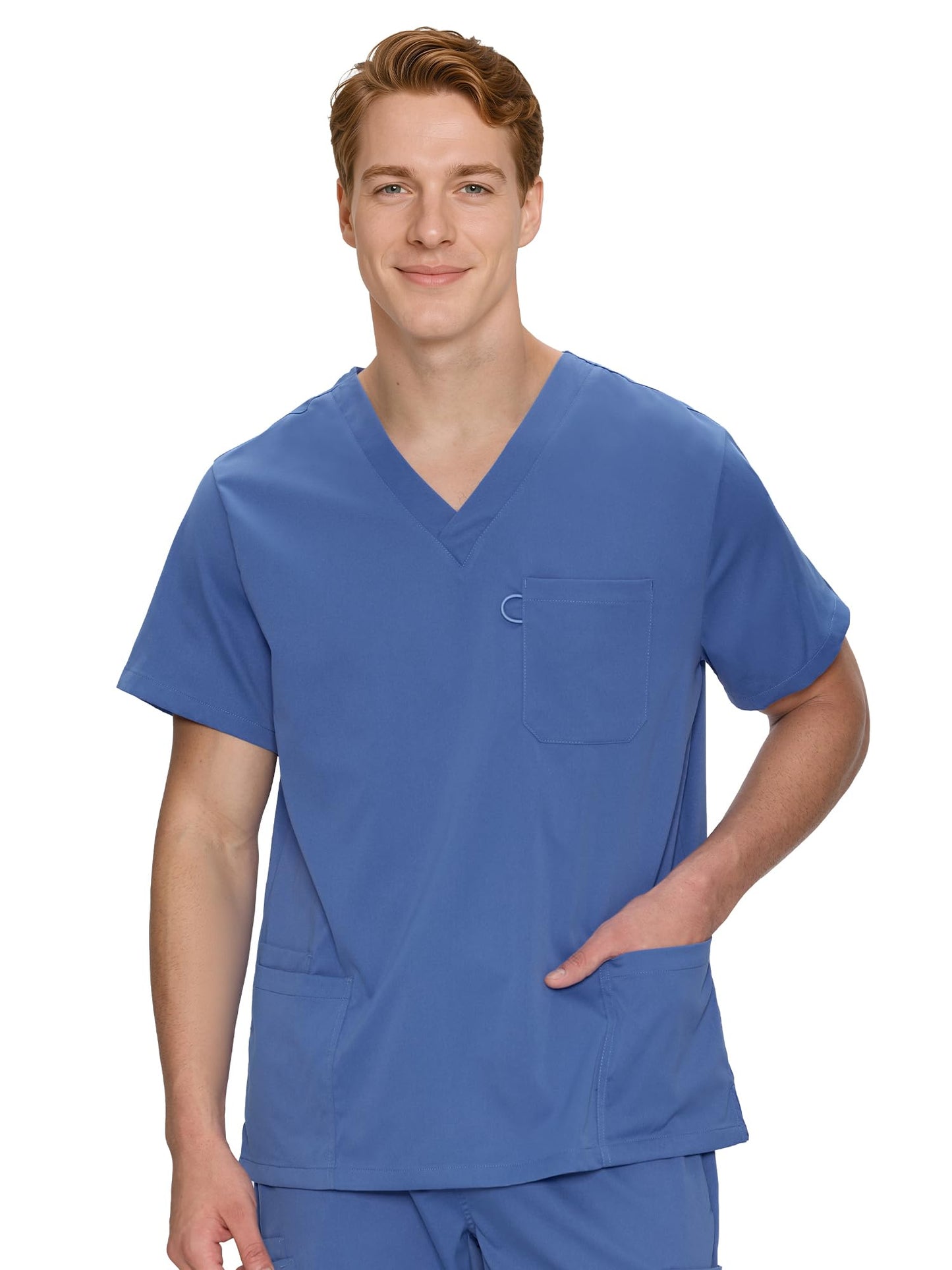 Orion V-Neck Scrub Top, Ceil Blue, Front Styling View