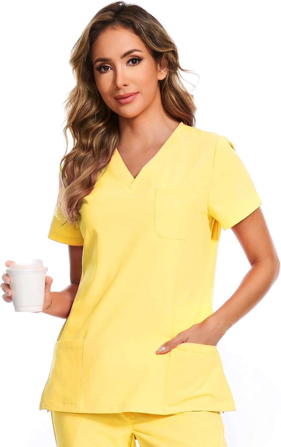 Luna V-Neck Scrub Top — Lemon Yellow — 2
