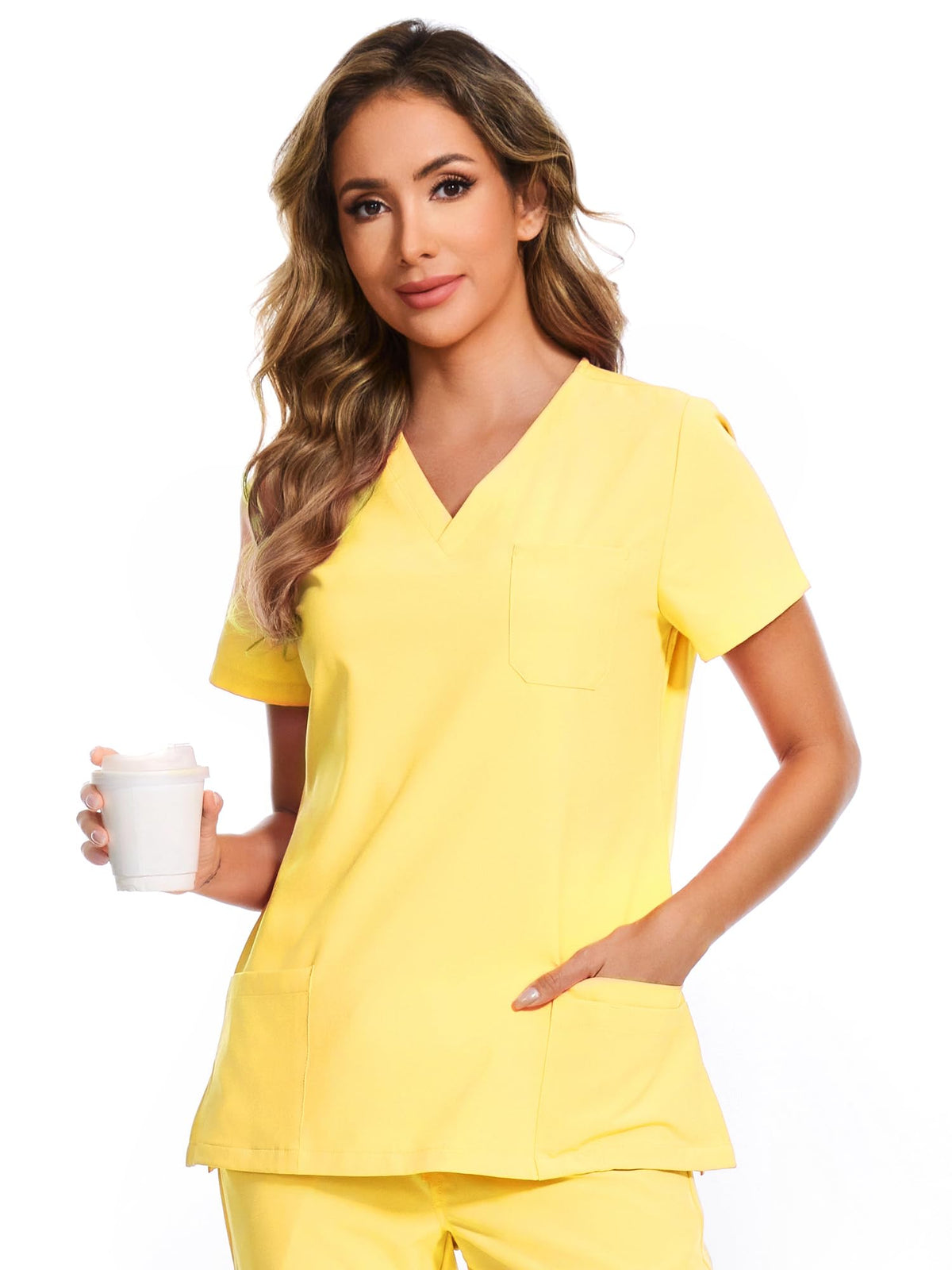 Luna V-Neck Scrub Top — Lemon Yellow — 2