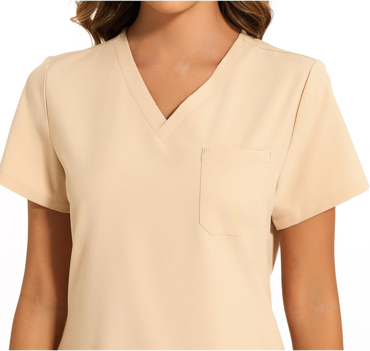 Luna V-Neck Scrub Top — Light Khaki — 4