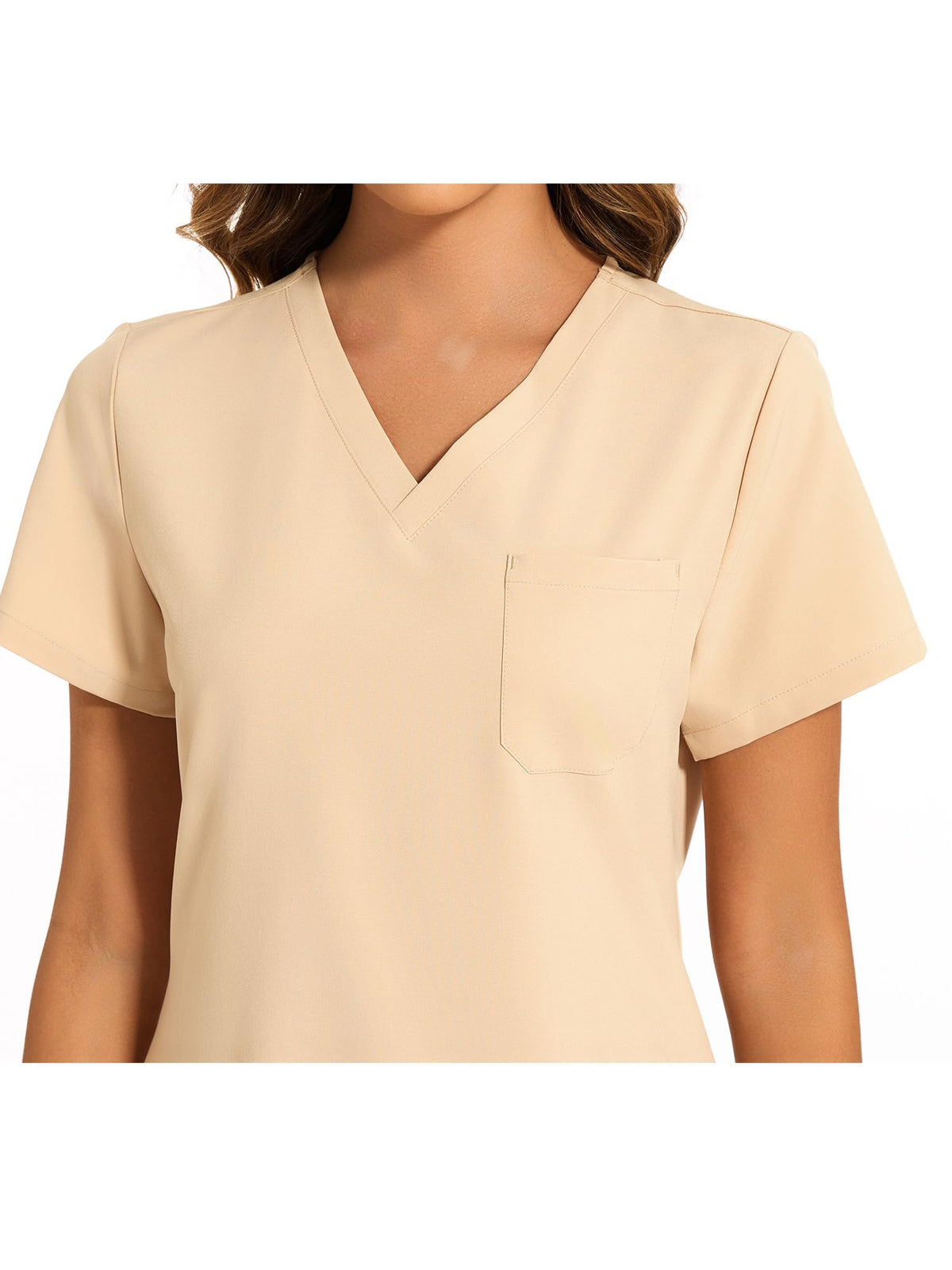 Luna V-Neck Scrub Top — Light Khaki — 4