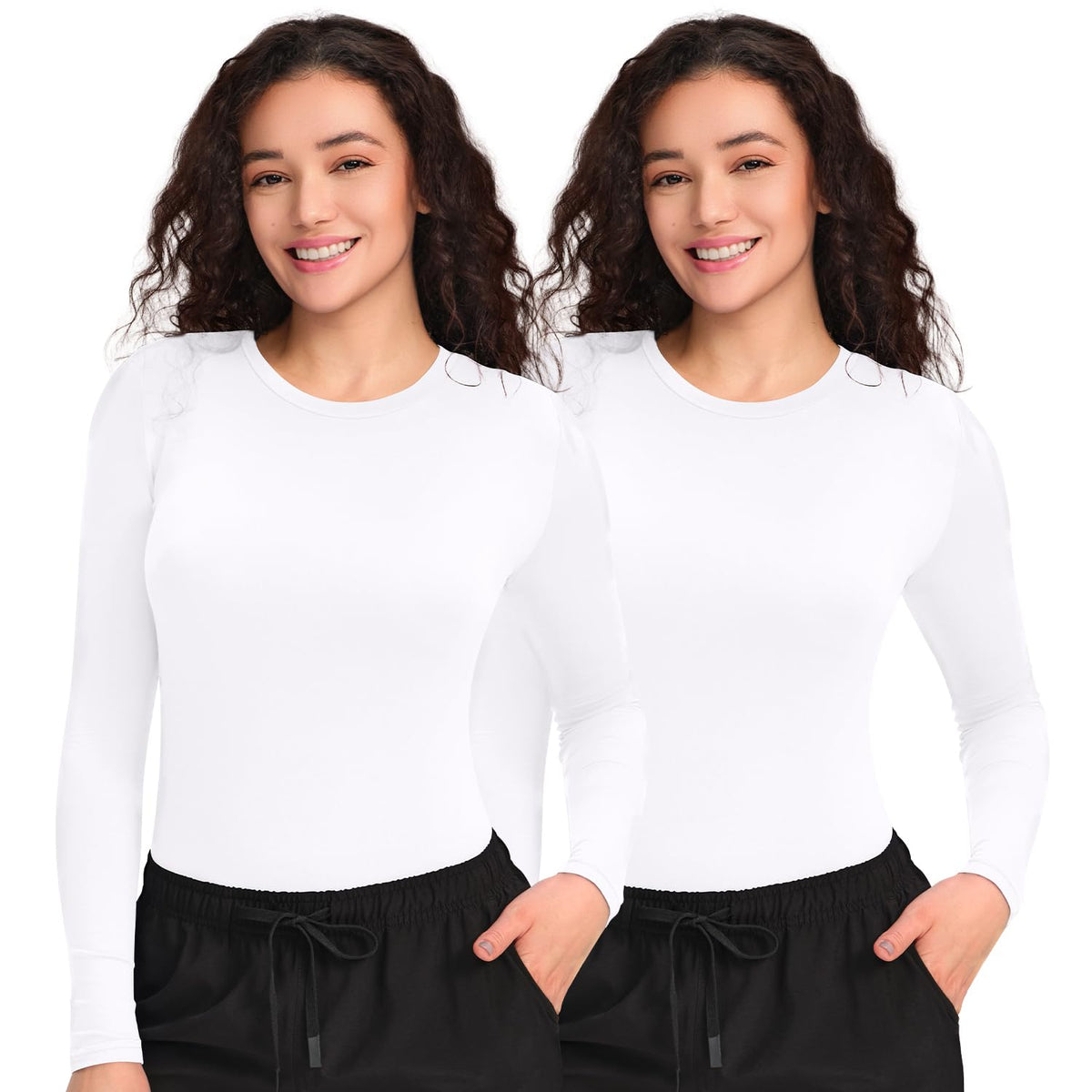 CSDD03 Women's 2-Pack Long-Sleeve Underscrub Top — White/White — 1