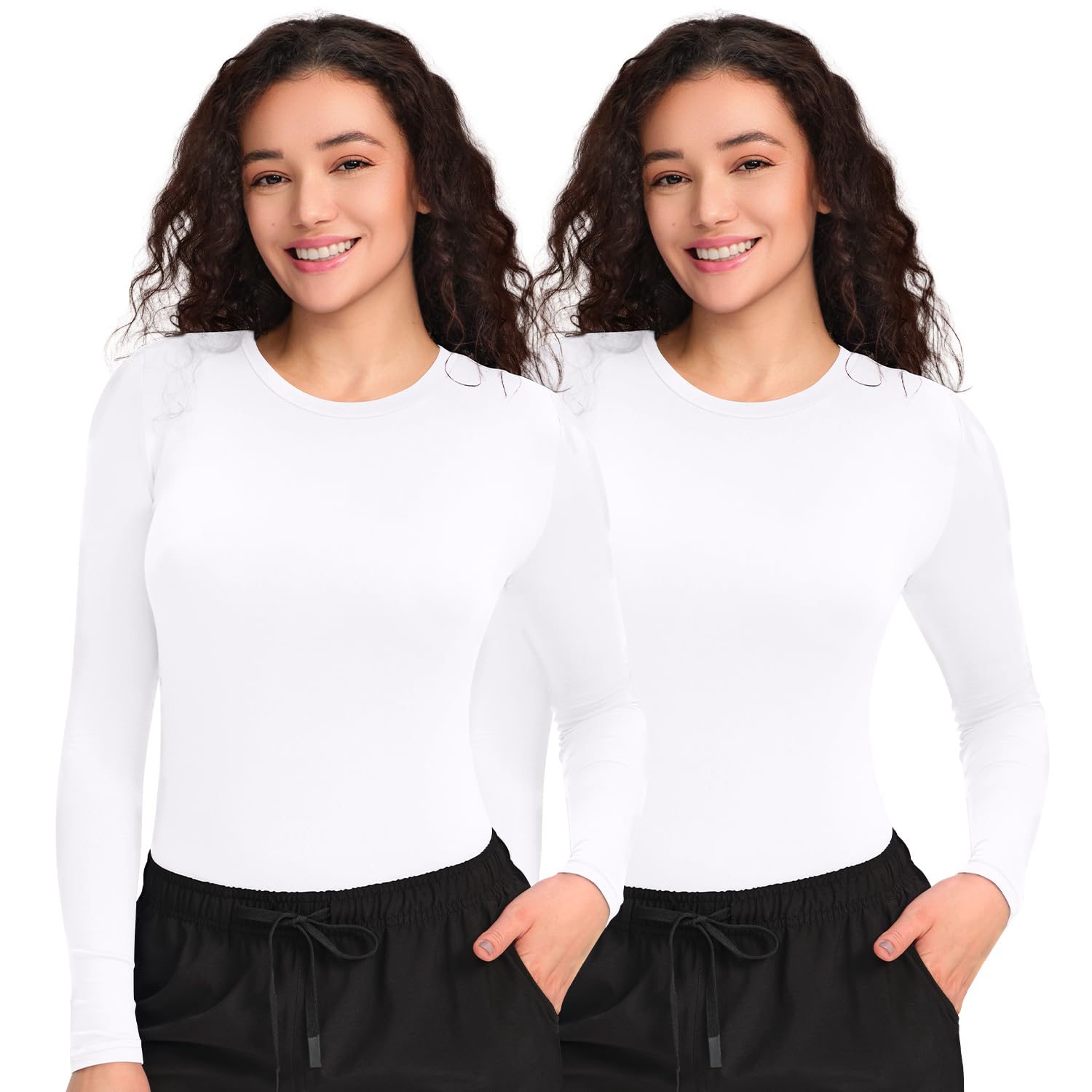 CSDD03 Women's 2-Pack Long-Sleeve Underscrub Top — White/White — 1