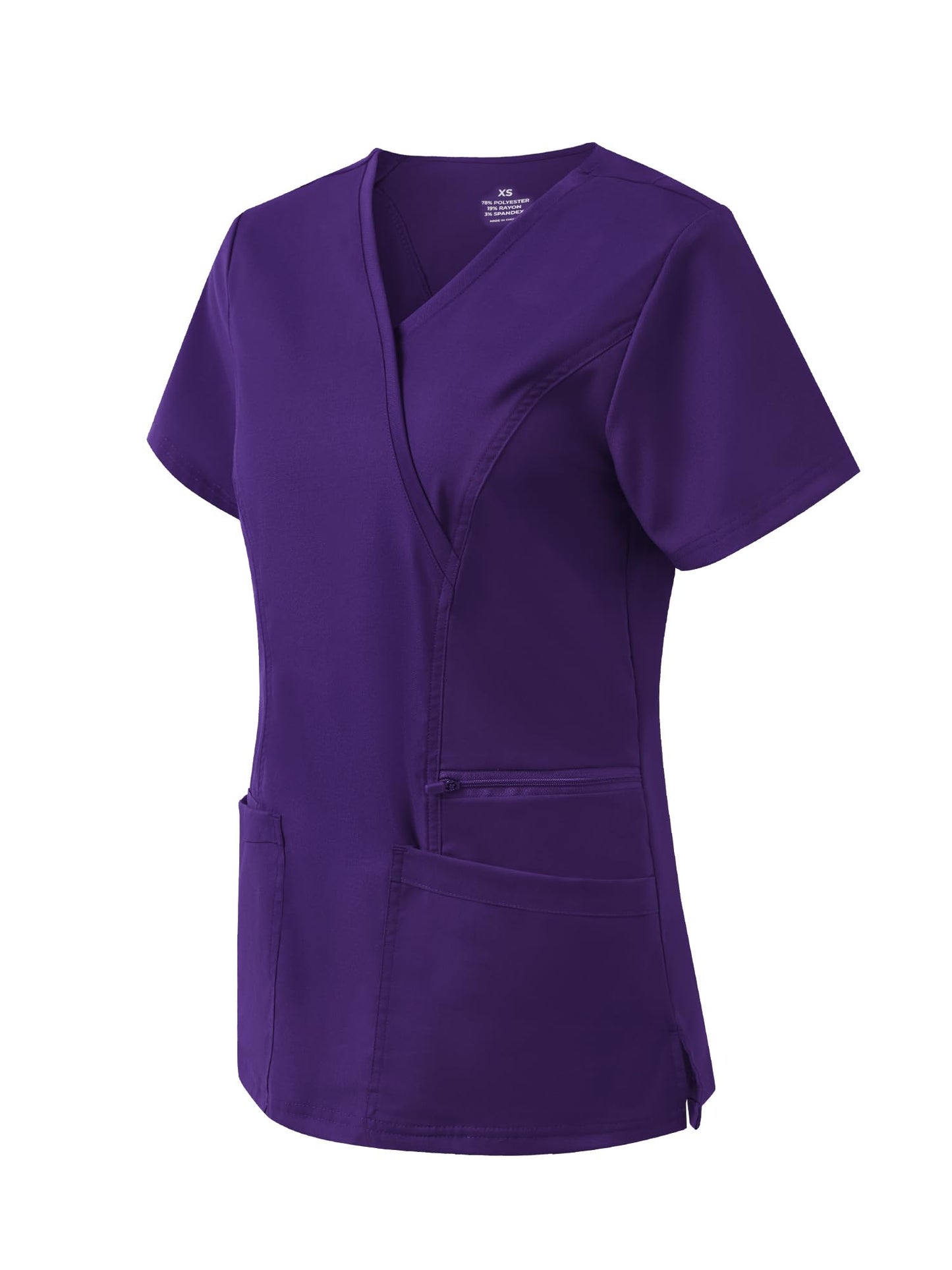 Venus Mock Wrap Scrub Top, Purple, Angled Front View