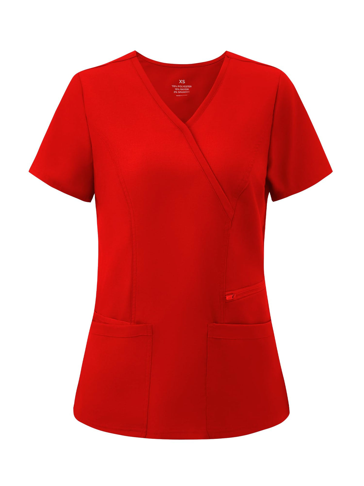 Venus Mock Wrap Scrub Top, Red, Front View