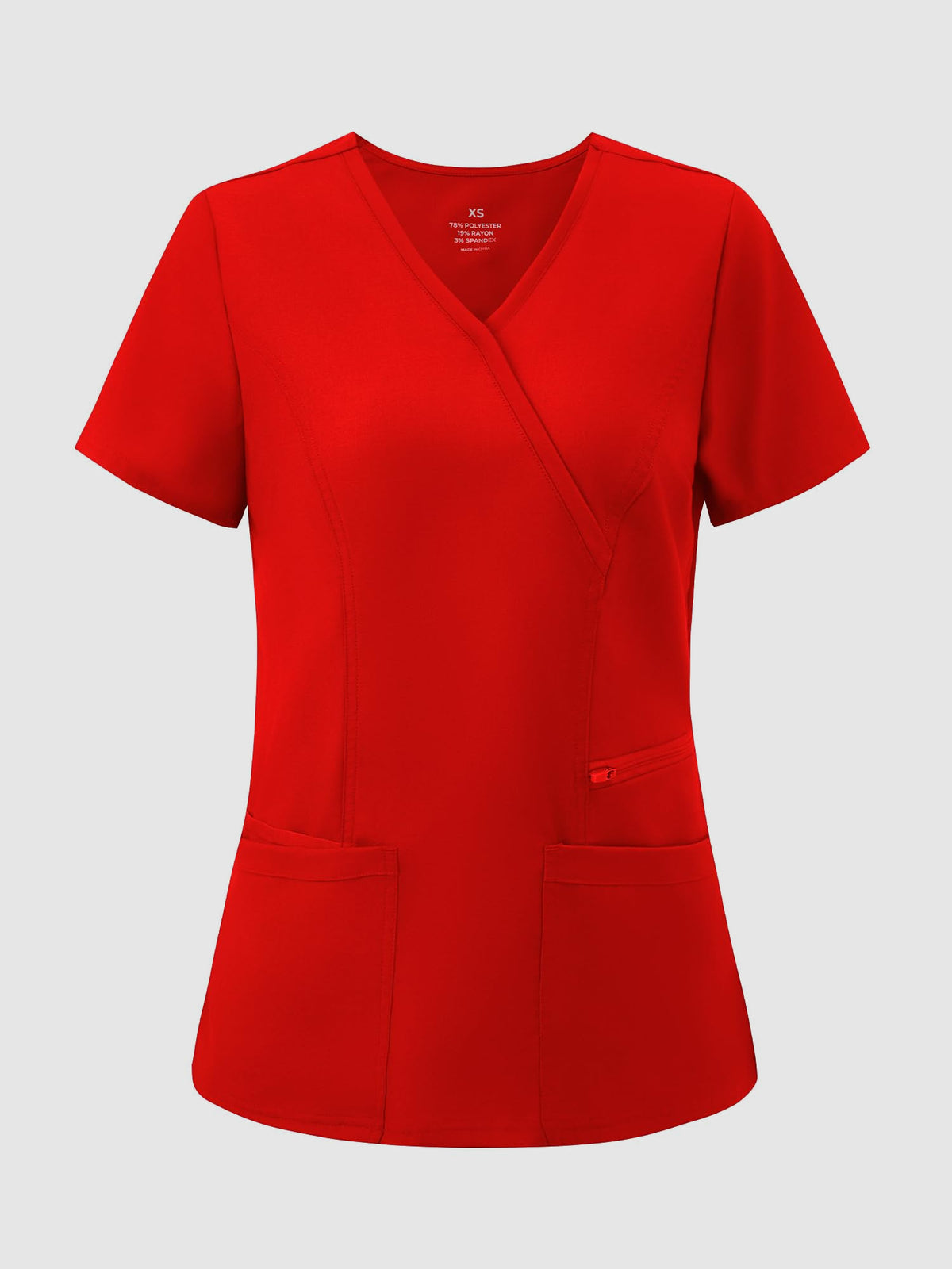 Venus Mock Wrap Scrub Top, Red, Front View