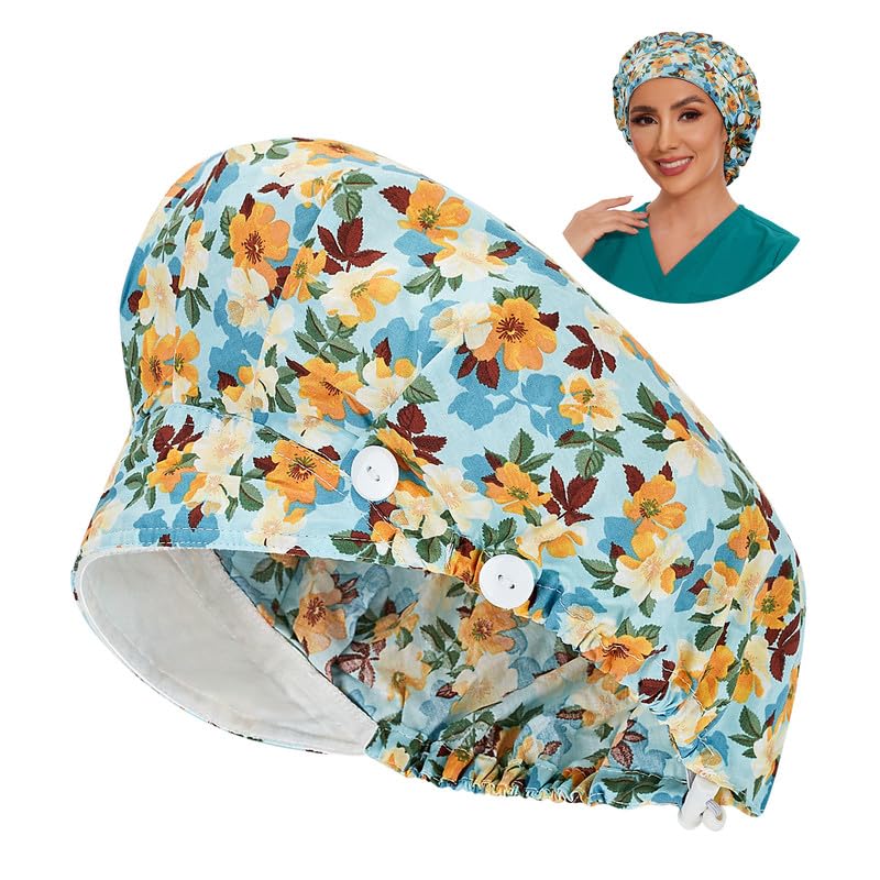 Adjustable Button Scrub Cap — B20-Autumn Bloom — Single Layer — 1
