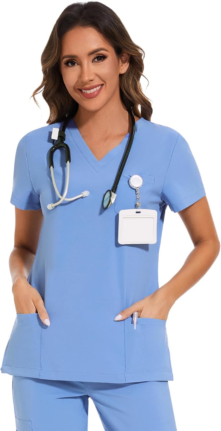 Luna V-Neck Scrub Top — True Ceil Blue — 1