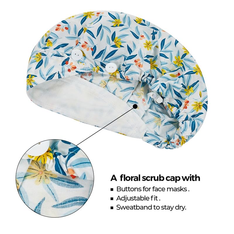Adjustable Button Scrub Cap — B07-Summer Breeze — Single Layer — 2