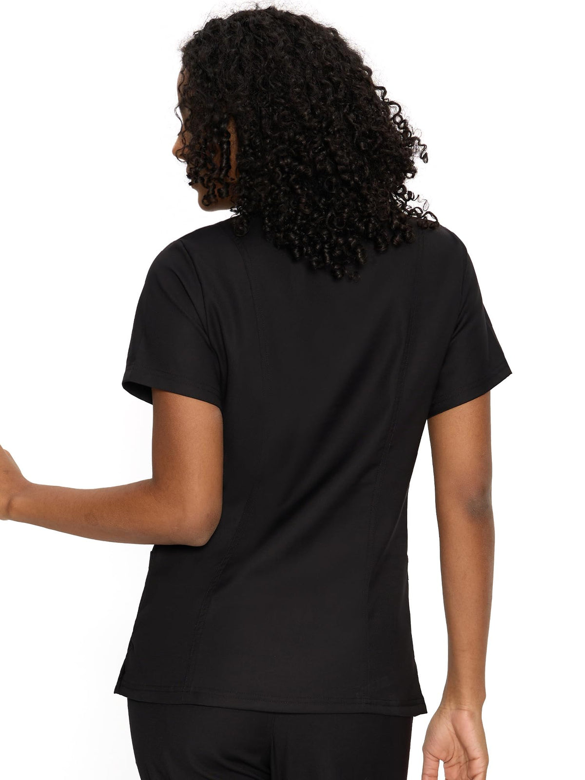 Venus Mock Wrap Scrub Top, Black, Back View