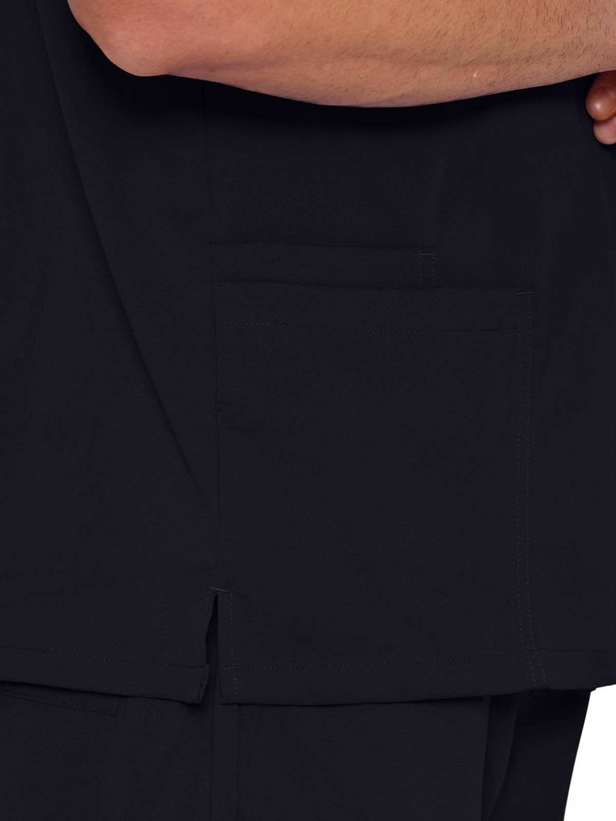 Orion V-Neck Scrub Top, Black, Side Hem Slit Detail