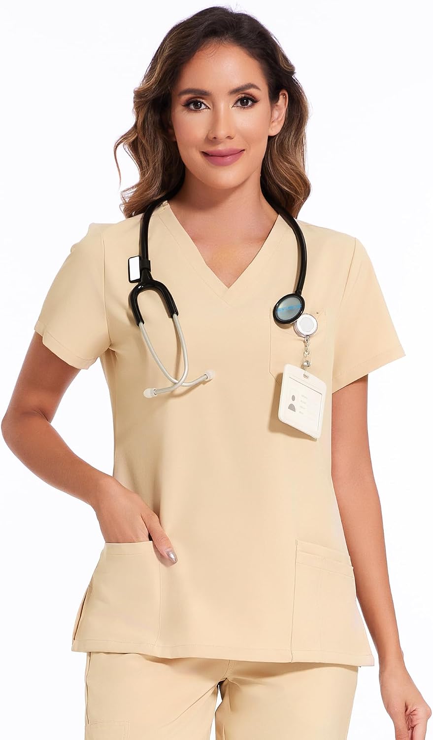 Luna V-Neck Scrub Top — Light Khaki — 1