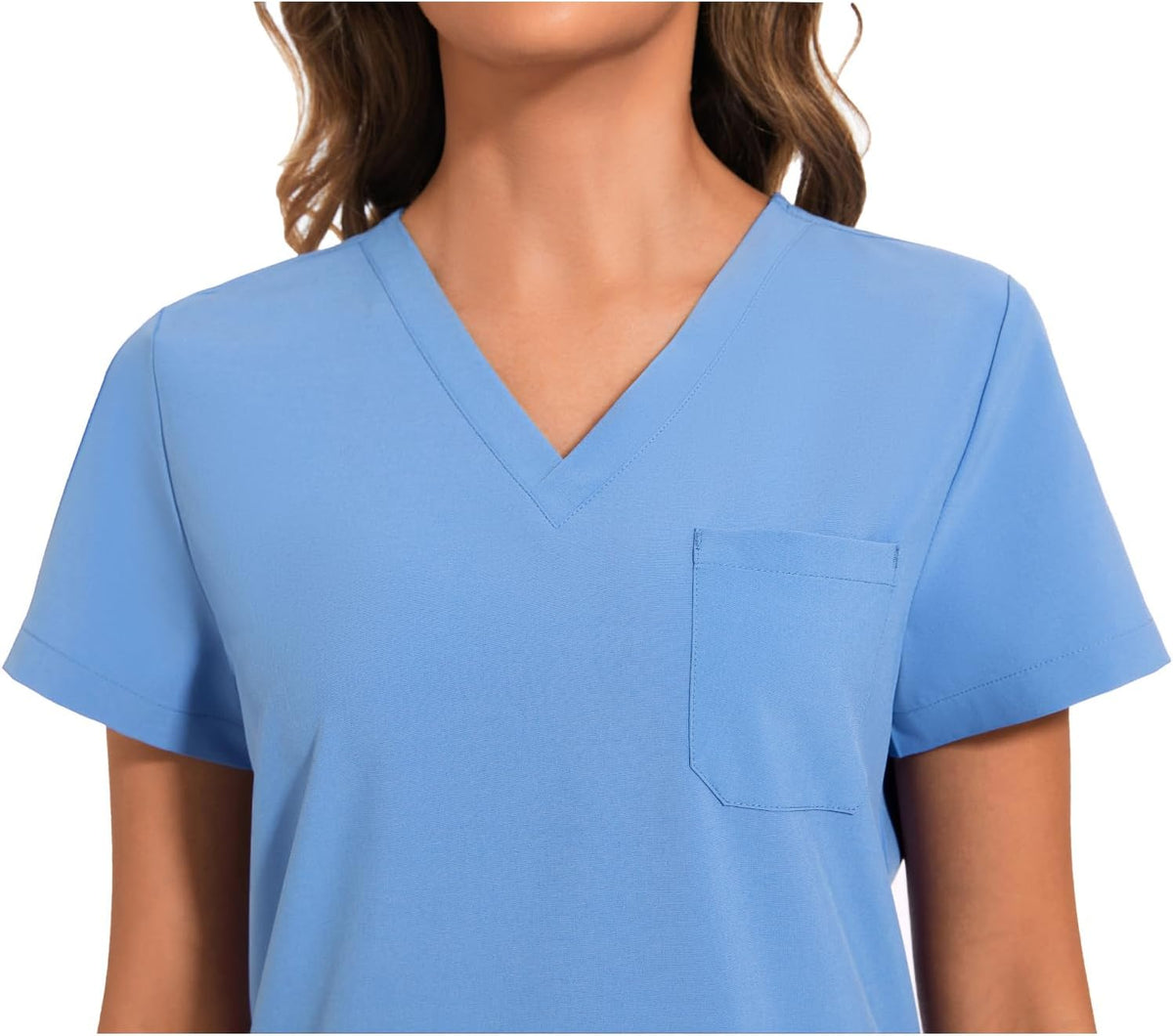 Luna V-Neck Scrub Top — True Ceil Blue — 4