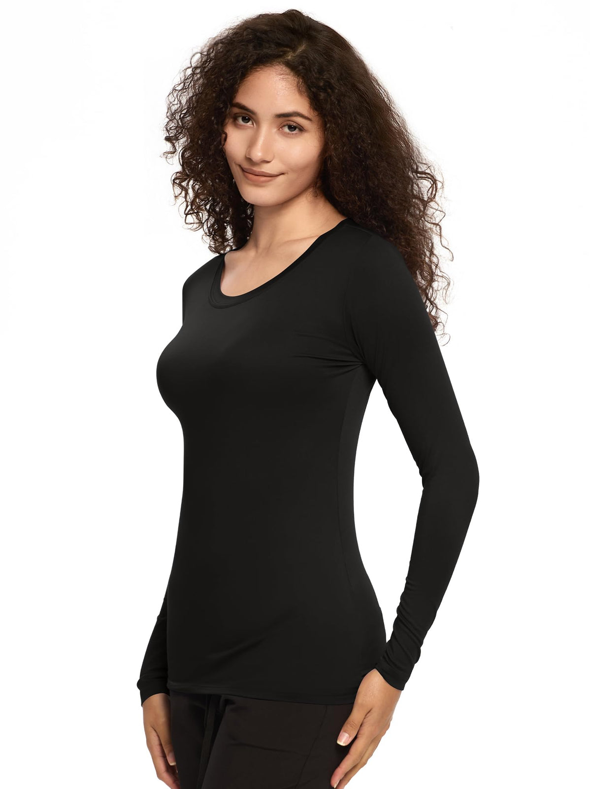Mira Long Sleeve Crew Neck Underscrub 3-Pack — Black — 4